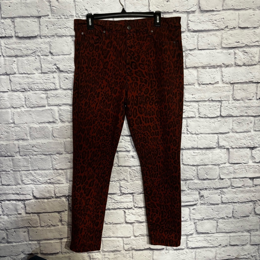 Leopard Print Skinny Jeans Women’s Statement High Rise Pants size 33